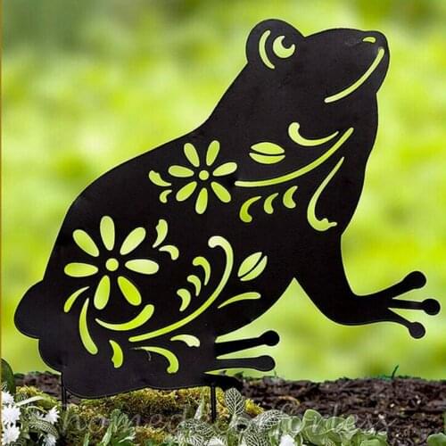 Frog Silhouette Garden Stake Acrylic Black Frog Floral Cutouts Yard Art Lawn Outdoor Patio Home Garden Decorative