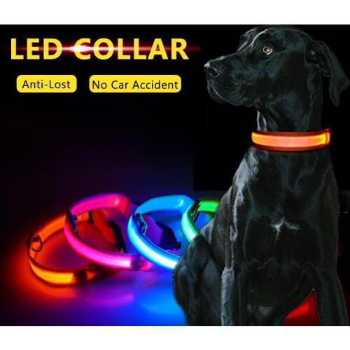 Nylon LED Dog Glowing Collar Night Safety USB Luminous Collar for Dogs Cats Flashing Light Anti-lost Puppy Necklace Pet Products