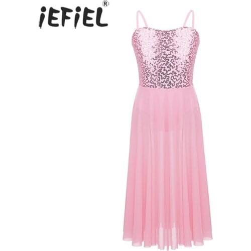 Kids Girls Criss Cross Ballerina Dancewear Sequined Leotard Tulle Dress for Lyrical Ballroom Dance Costumes Tutu Competition