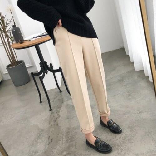 Warm and Thick Winter Womens Harem Pants Elastic Waist Pencil Pants Large Size Office Ladies Trousers Elegant Female Suit Pants