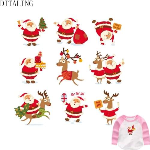 Santa Claus Stickers For Clothing DIY Iron On Transfer Patch For T-Shirts Tops Thermosive Washable Custom Thermal Transfer Patch