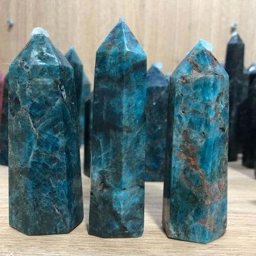 High quality！ Natural Quartz Wand Blue Apatite Point Crystal Tower Mine Energy Gemstone Hexagonal Home Decor