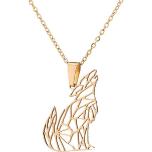 WANGAIYAO Fashion Personality Couple Necklace Hollow Origami Screaming Wolf Stainless Steel Necklace Clavicle Chain Fashion Anim