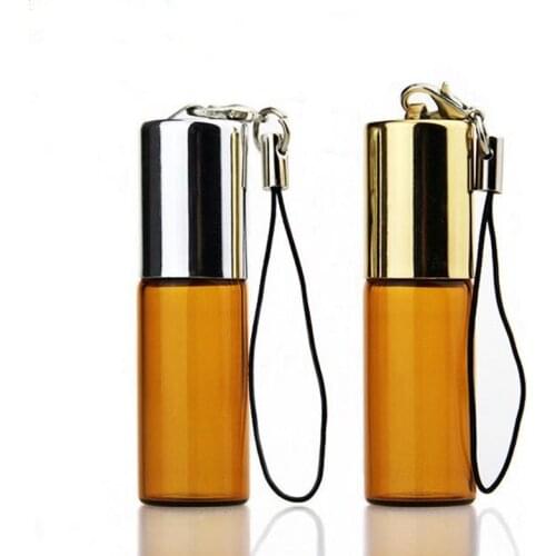 5ml Amber Empty Glass Sample Perfume Bottle with Steel Roller Ball&Glass Vials Small Promotion Oil Bottle