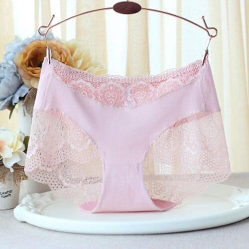RUIN LN M-3XL Womens Cotton Panties Sexy Lace Underwear Ultra-thin Briefs Womens Underwear High Waist Plus Size Multicolor