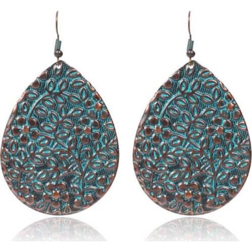 Womens Retro Water Drop Shape Carved Earrings Ethnic Antique Flowers Gypsy Earrings For Women Oorbellen Hangers Gifts HY-7212-3