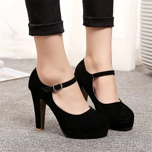 New Sexy Mary Janes New Women OL high heels Black Flock Women Pumps Female Platform Winter Thick with Autumn Round Single Shoes