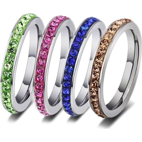 Row Blue Pink Green CZ Zircon Rings For Women Statement Wedding Band Finger Fashion Jewelry Bagues Couples Proposal Ring