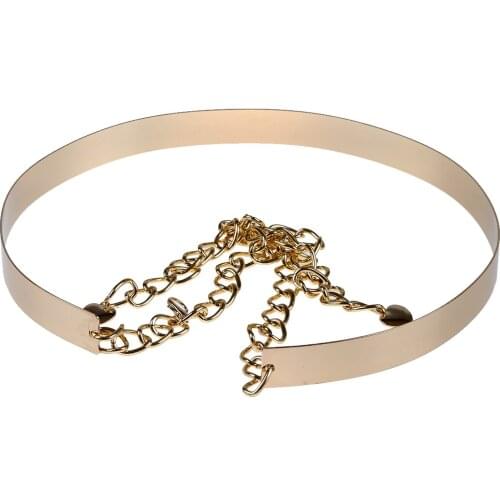 Golden Sweet Simply Designed Metal Chain Waist Belt For Women Wide 2cm