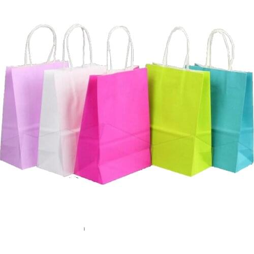 10pcs 21x15x8cm Multi-color Small Paper Bag with Handle DIY Multifunction Festival Gift Bag Wedding Party Gift Kraft Paper Bags