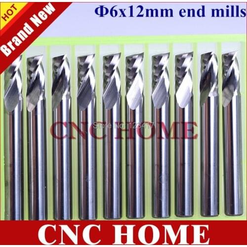 10pcs 6*12MM 1 Flute Spiral End Mill Tools, Carbide Router Bits, CNC Cutter Bits for Woodworking Engraving Machine