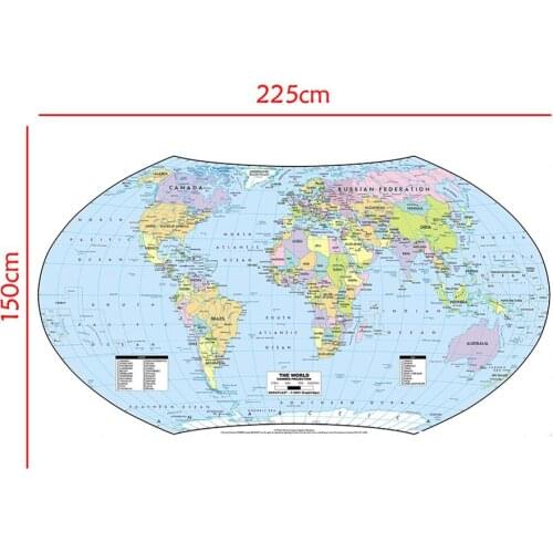 150x225cm The World Map Hammer Projection Country Map With Capital Vinyl Spray Map