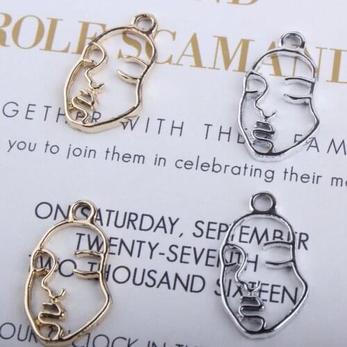 20PCS Hollow Sexy Women Face Shape Charms Silver/Gold Color Alloy pendants DIY Jewelry handmade Findings Earring Accessories