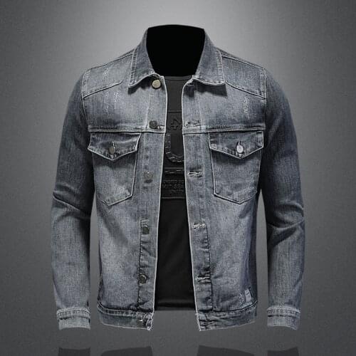 2021 Spring Autumn Men Denim Jacket Slim Fit Single Breasted Coat Men Clothing