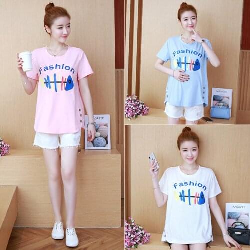2239# Maternity Clothes Summer O Neck Cotton Short Sleeves Easy Matching Loose Stylish Tops Pregnant Women