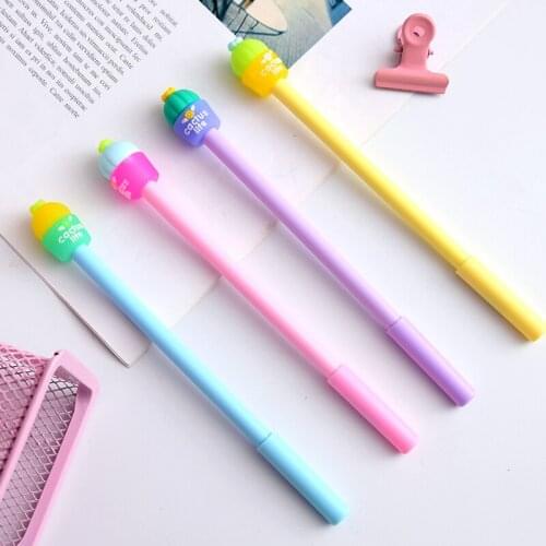 4pcs Cactus gel pen Potting plant 0.5mm ballpoint Black color ink pens for writing Stationery Office School supplies A6919