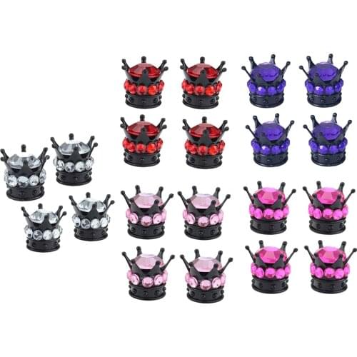 4x Mini Bling Crown Chrome Tire Valve Stem Caps Rhinestone Tire Caps for Car Motor (Clear)