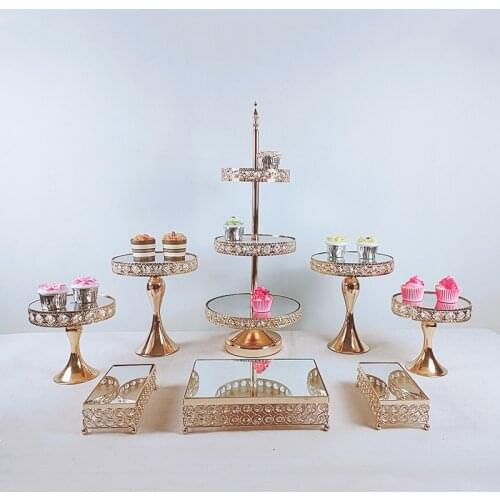 5-8pcs Crystal Metal Wedding Multi-Layer Cake Stand Rack Set Festival Party Display Tray