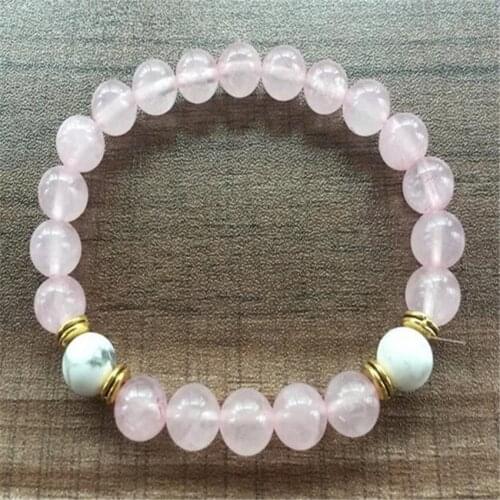 8mm Rose Quartz Gemstone Howlite Mala Bracelet 7.5 inches Lucky Bead Bless Handmade Men Healing Gemstone Yoga Wrist Monk Unisex