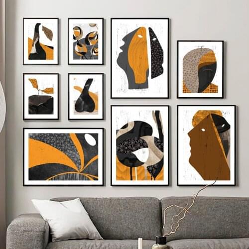 Abstract Head Black White Yellow Contemporary Figure Nordic Poster Wall Art Print Canvas Painting Decor Pictures For Living Room