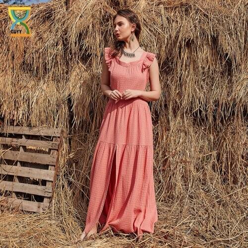 CGYY Vintage Plus Size Dresses Long Summer Maxi 2021 Ladies Floral Beach Sarongs Women Boho Ruched Solid Color Knit Vestido