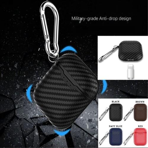 Carbon fiber earphone case cover for airpods charging box for air pods 2 carry case apple accessories protection cover case hook