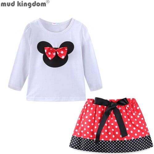 Mudkingdom Little Girls OutfitS Cute Polka Dots Long Sleeve Spring Skirt Sets for Girls Kids Clothes Set
