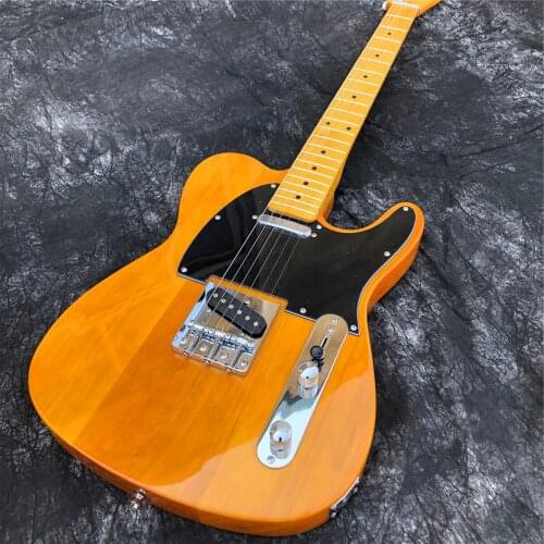 Yellow Solid Wood 6 Strings Electric Guitar,High Quality Maple Neck TL Style Guitarra,Free Shipping