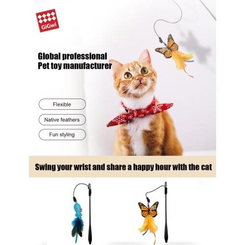 GIGWI Pet Toys Feather Tester Series 2in1 Carbon Fiber Wand with Replaceable Attachment Bell Funny Cat Interaction Toy