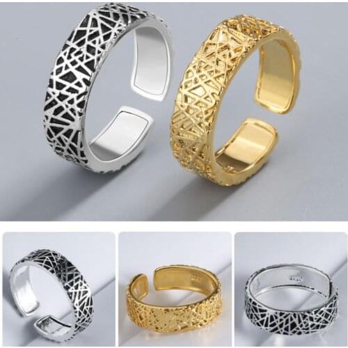 Jisensp Vintage Irregular Line Finger Ring Black Color Adjustable Opening Ring Gothic Punk Jewelry for Women 2021 New Year Gift