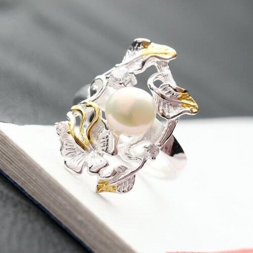 Retro Thai Silver Wholesale Handmade Natural Pearl S925 Sterling Silver Ring Fashionable Female Open Ended Silver Ring