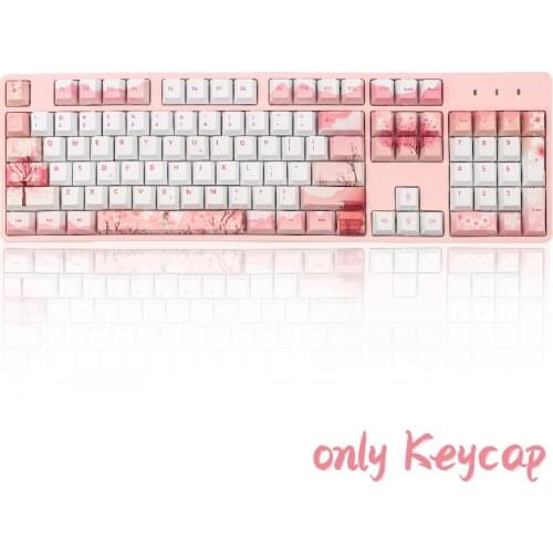 Pink Cherry Blossom Keycaps Cherry Profile Dye Sub PBT Keycap For Cherry MX Switch 61/87/104/108 Mechanical Keyboar