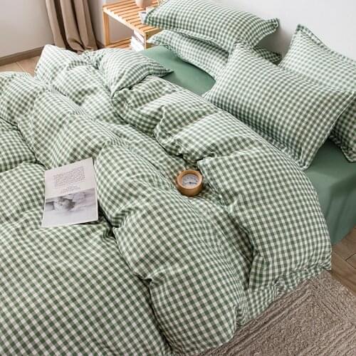 Green Grid Duvet Cover Set 240x220 Twin Size Bed Linen Cute A/B Double-sided Pattern Bedding And Covers Home Home Textile