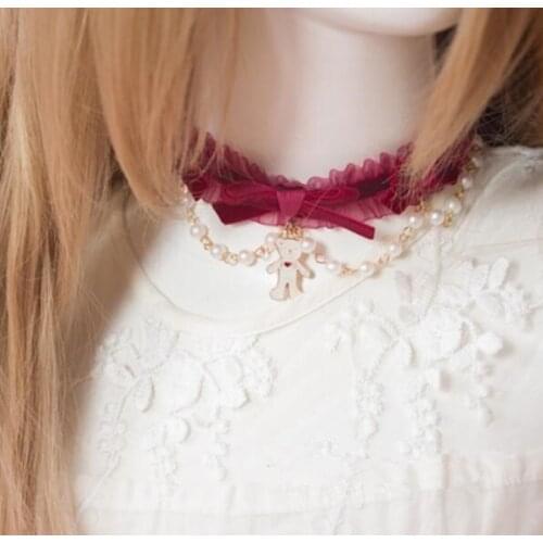 Red Bowknot Pom Pom Ball Lolita Girl Ear Cover Scarf Necklace Brooch Hair Accessories B1546