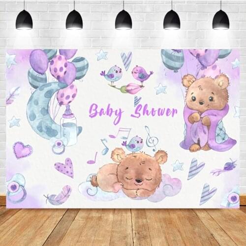 Laeacco Purple Balloon Love Moon Bear Baby Girl Birthday Photo Photography Backdrop Photo Background For Photo Studio