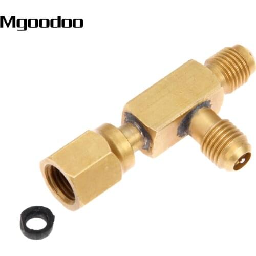 Mgoodoo Brass Tee Adapter Converter 1/4" Male And Female SAE Flare Swivel Connector W/ Valves Core Air-conditioning Installation
