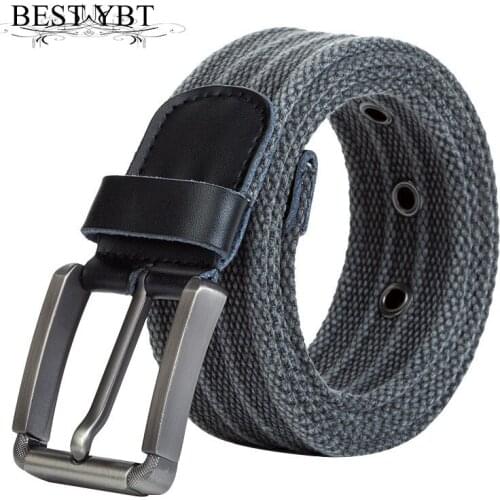 Best YBT Unisex Canvas belt Alloy pin buckle Washed with woven Canvas men belt youth men retro fashion cowboy pants belt