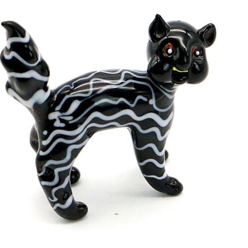 Mini Handmade Black Glass Cat Craft Figurines Home Desktop Decor Ornaments Cute Vivid Simulation Animals New Year Gifts For Kids