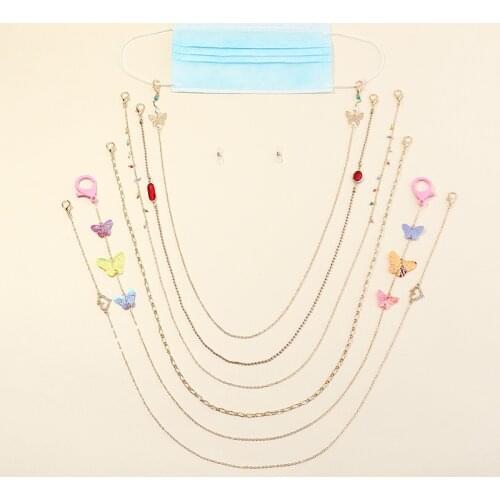 Fashion Butterfly Pendant Necklace Beads Eyeglass Holder Chain Mask Lanyard Strap Hang on Neck for Women Men Anti-lost Jewelry