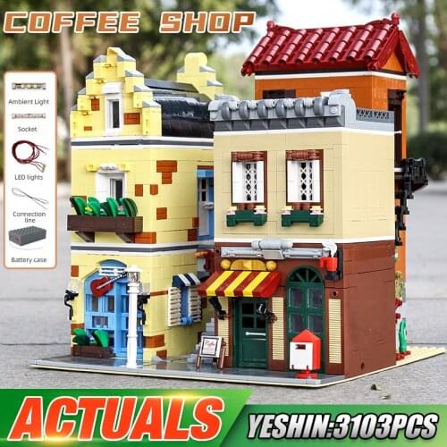 MOULD KING 16008 Streetview Building Toys The MOC Coffee House Model With Led Parts Building Blocks Bricks Kids Christmas Gift
