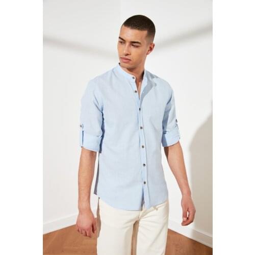 Trendyol Male Basic Crew Neck Epaulets Slim Fit Long-Sleeve Shirt TMNSS20GO0188