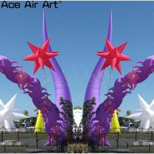 Customizable spiral cone giant inflatable pillars 7m H curved horns with base for lawn party