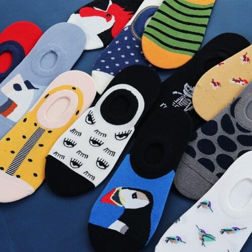 2019 New Colorful Design Men socks Bird Black short Funny Women Socks Cotton Ankle Summer Crew Casual Socks EUR37-44