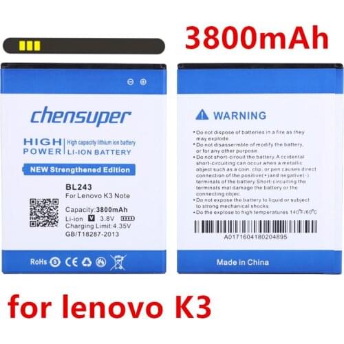 Chensuper New arrived 3800mAh BL243 Mobile Phone Battery Use for lenovo K3 Note K50-T5 A7000 A5500 A5600 A7600