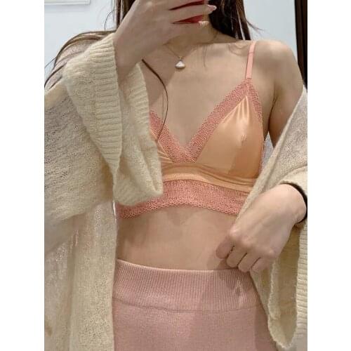 New Arrival Underwear Eyelashes Womens Thin Cotton Bra Set Comfortable Wirefree Gathered Bras Sexy Lace Triangle Cup Lingerie