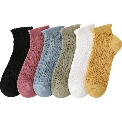 New Solid Color Mesh Ladies Socks Plain Socks Socks Women Cotton Women Boat Socks