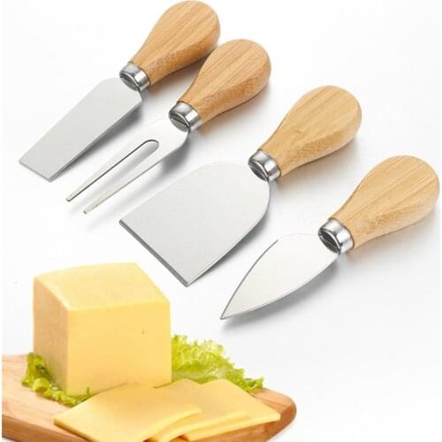 Cheese Cutter Knife Stainless Steel Multifunction Fork Shovel Pizza Butter Cheese Slicer Wood Handle Useful Kitchen Dessert Tool