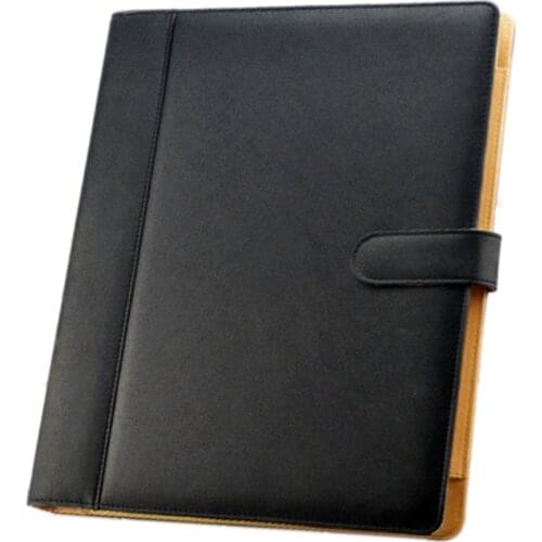 A4 3 Hole PU Leather File Folder Portfolio with Holder Calculator for Business Office Black