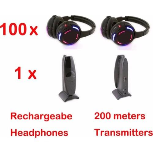 Professional Silent Disco system 100 LED flashing Headphones with 1 transmitter- RF Wireless For iPod MP3 DJ Music