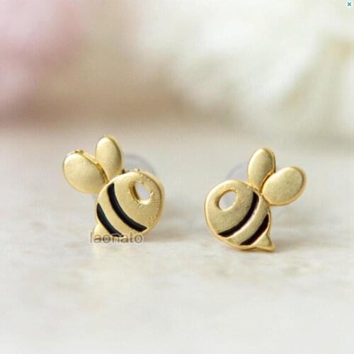 Daisies 10pairs/lot Tiny Honeybee Stud Earrings Woodland Insect fly bird honey Bumble Bee Stud Earrings Boucles d'oreilles